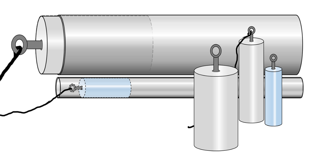 Skissen viser sylinderdrifter som brukes til å kontrollere rørets indre diameter. Illustrasjon.