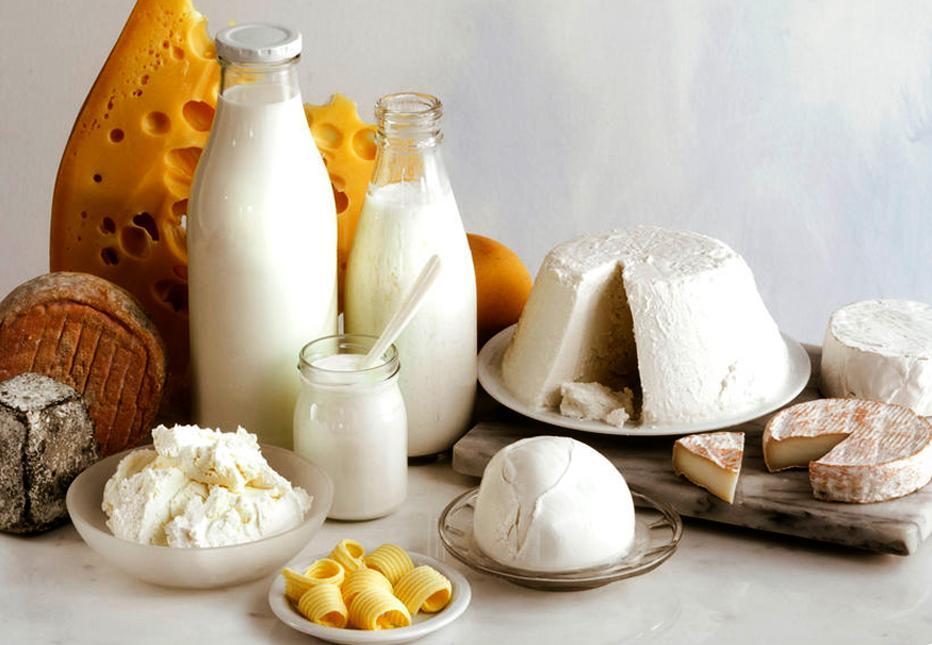Et utvalg av ost, melk, smør og yoghurt. Foto.