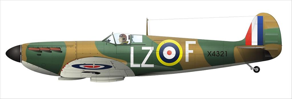 We see a spitfire from the side. It is a small plane. The pilot sits inside a glass cockpit. Photo. 