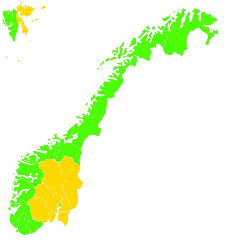 Kart over et "delt" Norge til en tenkeoppgave.
