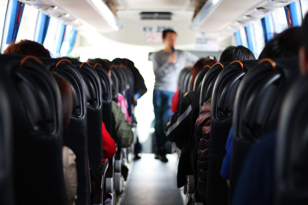 Sightseeing med buss og guiding underveis. Foto.