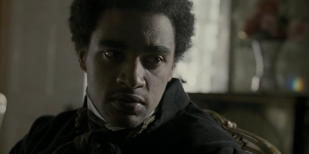 A screen shot from the film Wuthering Heights, showing the main character, Heathcliff. 