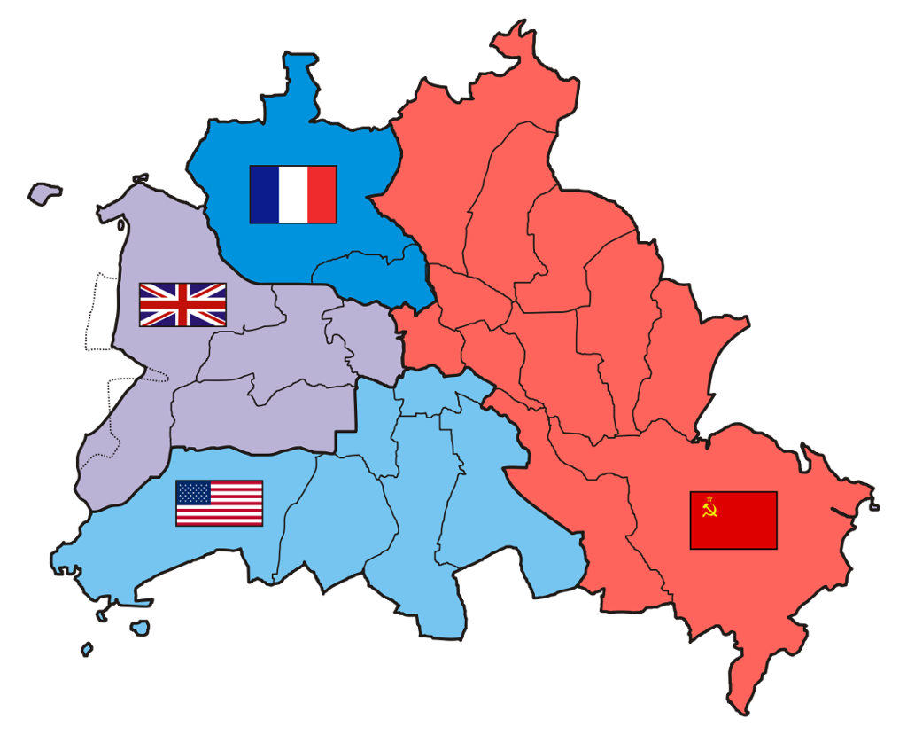 Kart over det delte Berlin (fire sektorer).