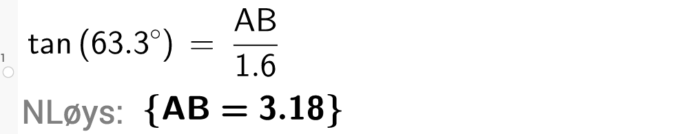 tangens til 63 komma 3 grader er lik AB dividert på 1 komma 6
