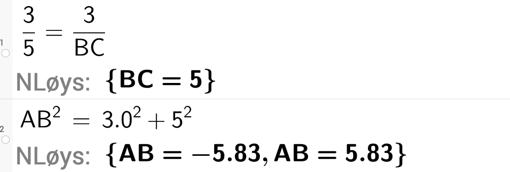 3 dividert på 5 er lik 3 dividert på BC