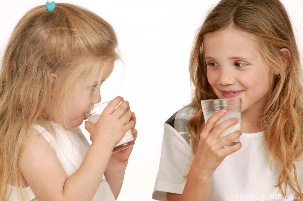 To jenter som drikker melk. Foto