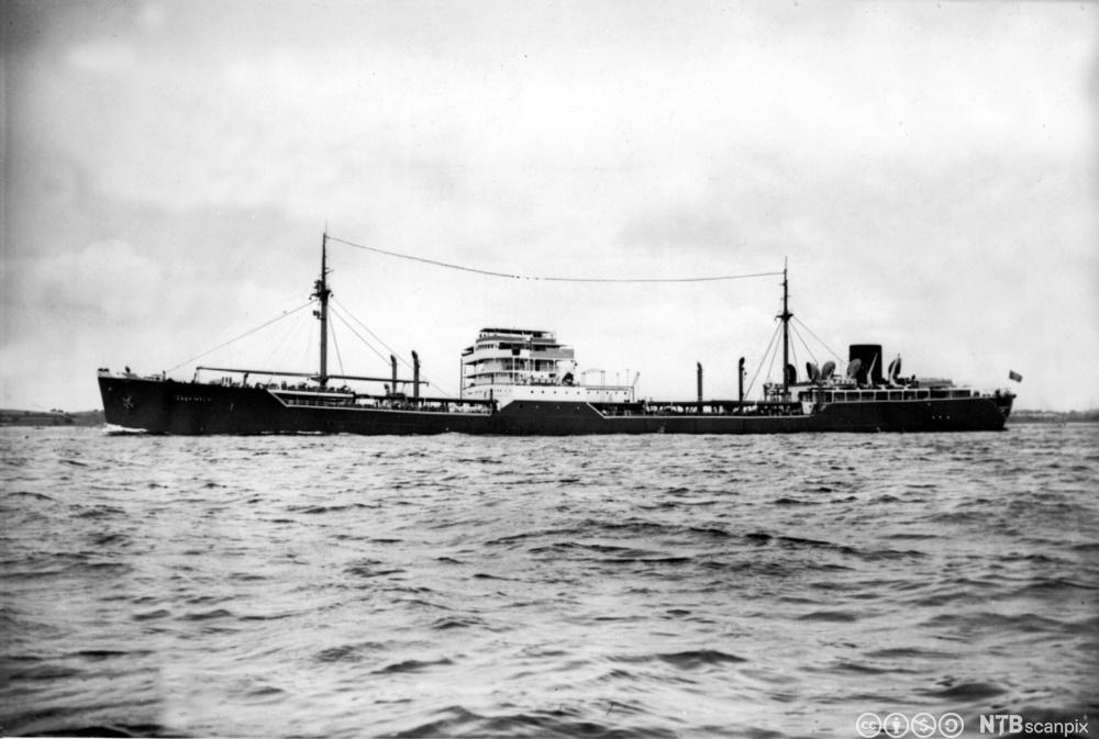 Det tyske skipet Altmark som i februar 1940 søkte dekning i Jøssingfjorden. Foto.