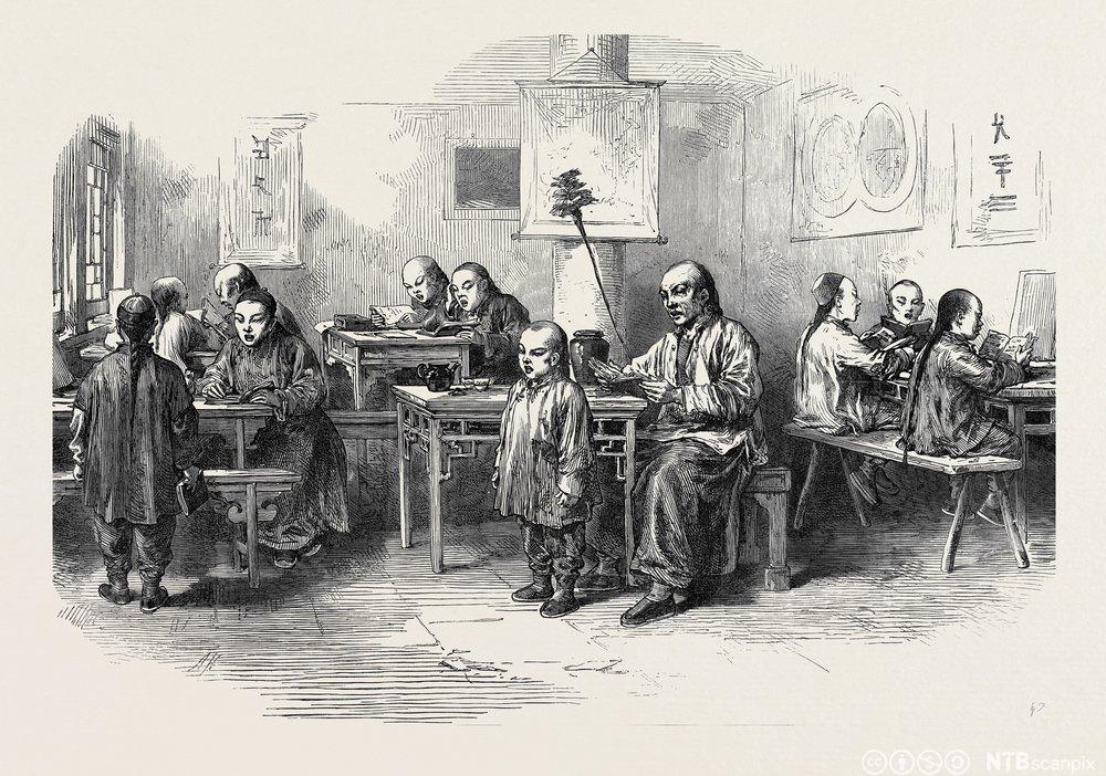 Gutteskole i Peking 1873. Illustrasjon.