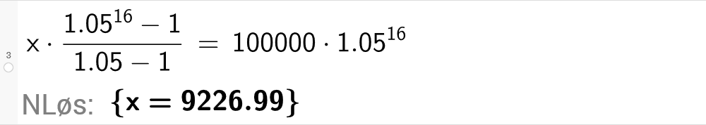 Regne ut annuitetslån i GeoGebra. Bilde.