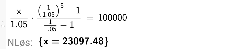 Regne ut nåverdi i GeoGebra. Bilde.