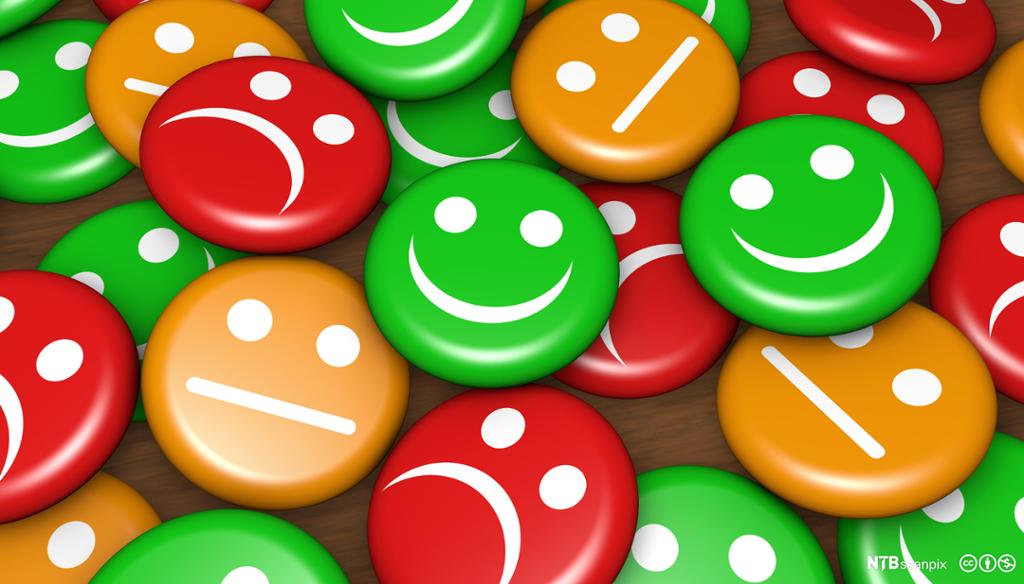 Fargerike buttons med glade og sure ansikter. Illustrasjon