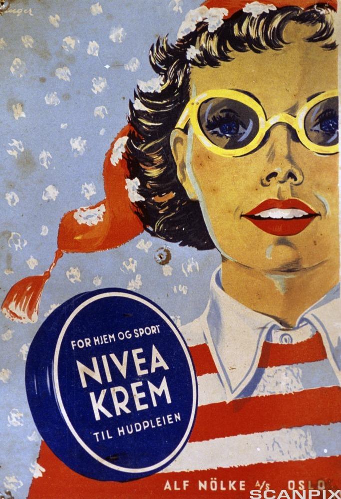 Eldre reklame for Nivea hudkrem. Foto.
