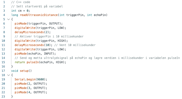 En skjerm som viser en kode for bruk på en Arduino. Skjermbilde.