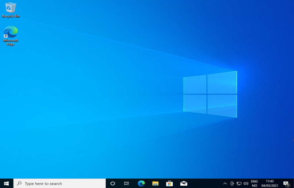 Skrivebord til nyinstallert Windows 10. Skjermbilde.