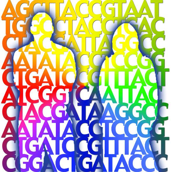 Mennesker med DNA-koder. Illustrasjon.