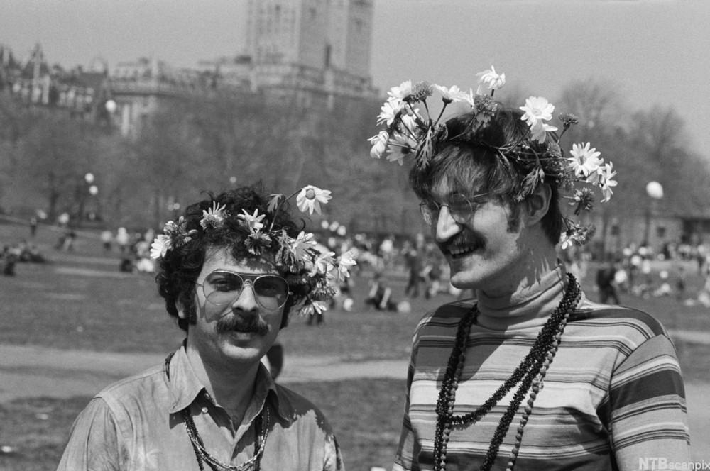 Hippies Bob Bower and Jack Lebowitz Wearing Flowers