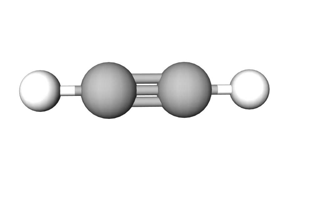 Molekylmodell av alkynet etyn. Illustrasjon.