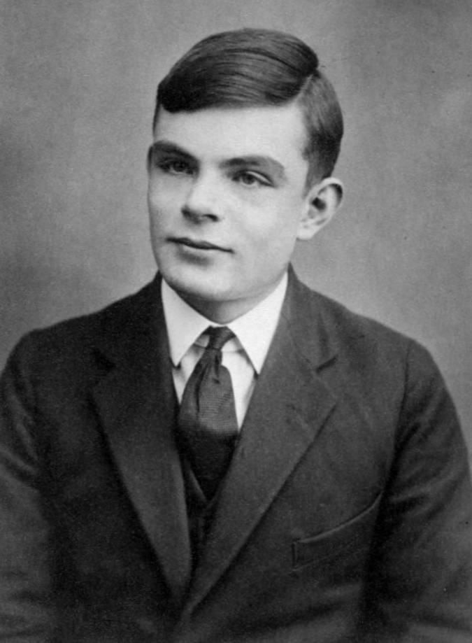Portrettbilete i svart-kvitt av Alan Turing. Foto.