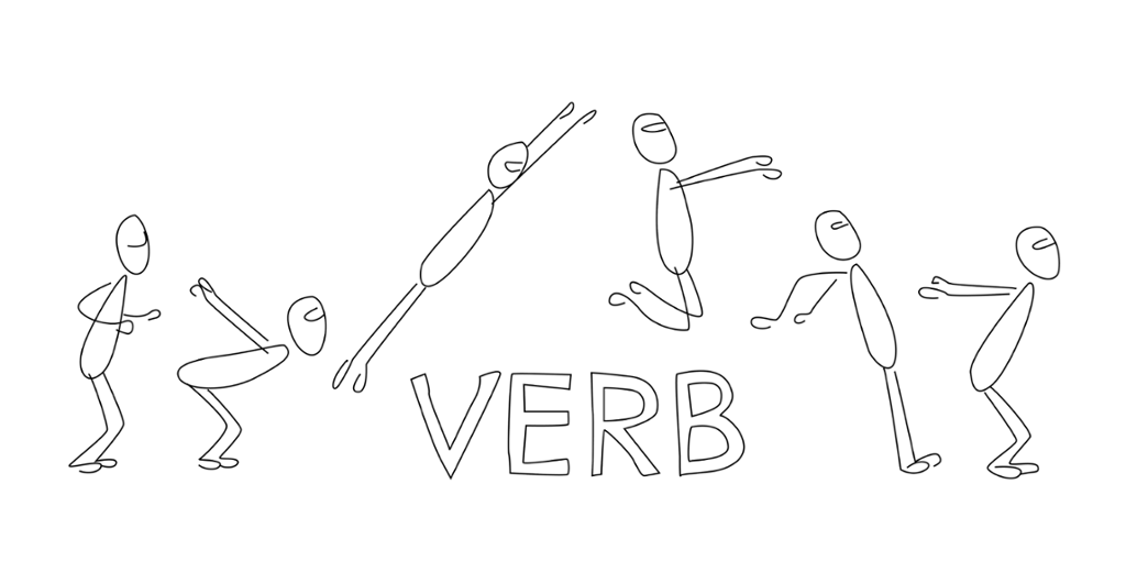 Person som hopper over ordet verb. Illustrasjon. 