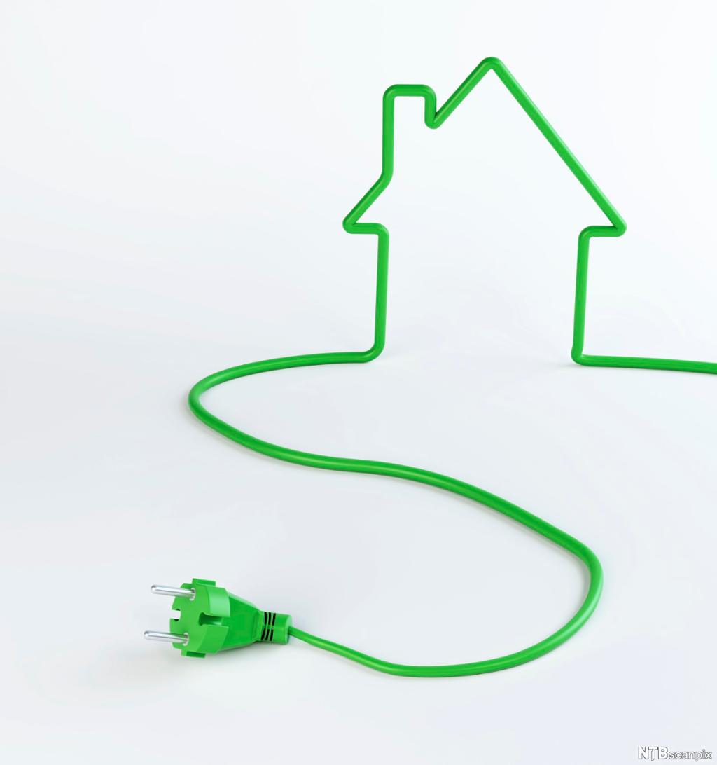 En grønn strømledning formet som et hus. Foto.