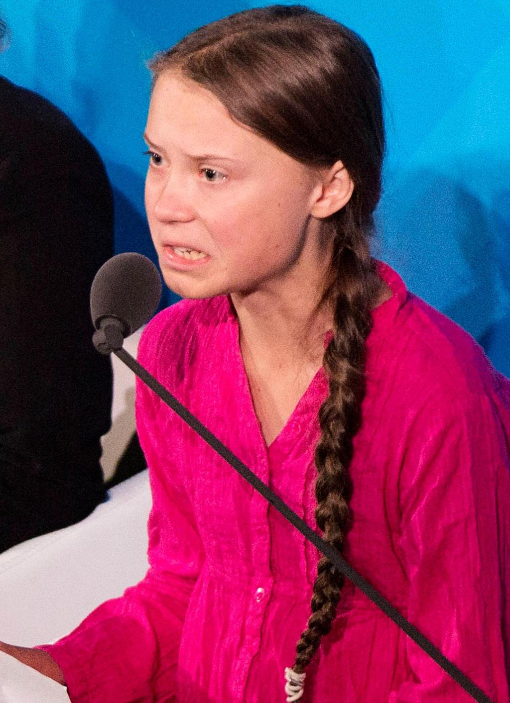 Greta Thunberg held tale i FN. Foto.