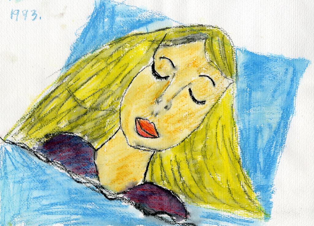 Maleri av sovende kvinne. Illustrasjon.