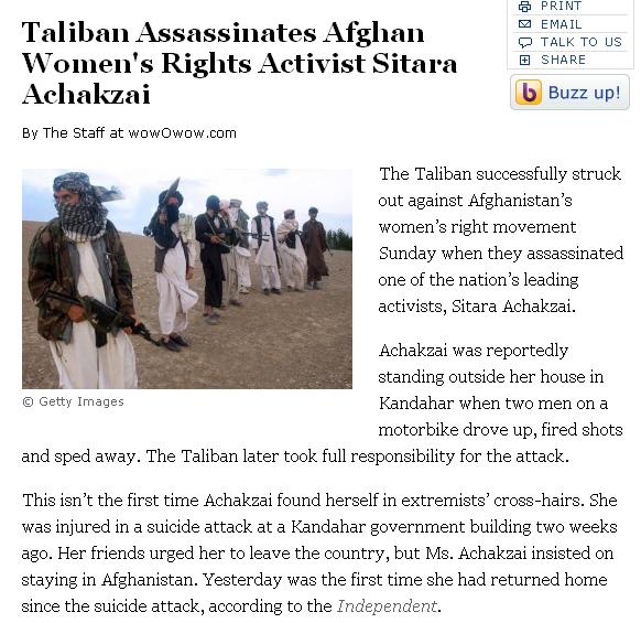 Article about Taliban Assassinating Afghan Womens Rights Activist. Faksimile.