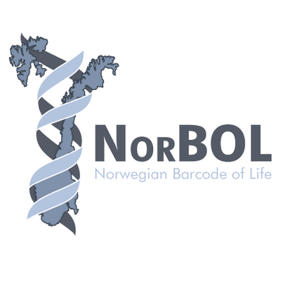 DNA-spiral kveiler seg rundt kart over Norge. Tekst viser at dette er logoen til NorBOL, Norwegian Barcode of Life. Illustrasjon.