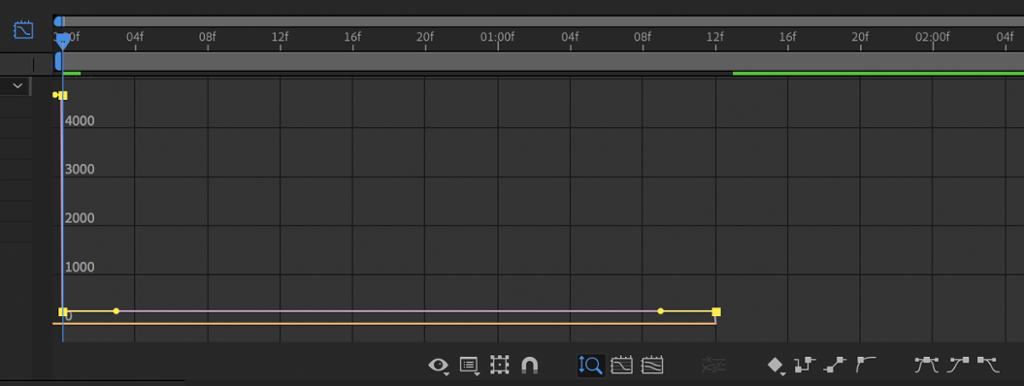 Arbeidsvindauge i After Effects med ein gul strek med fire prikkar på i eit rutenett. Skjermutklipp.