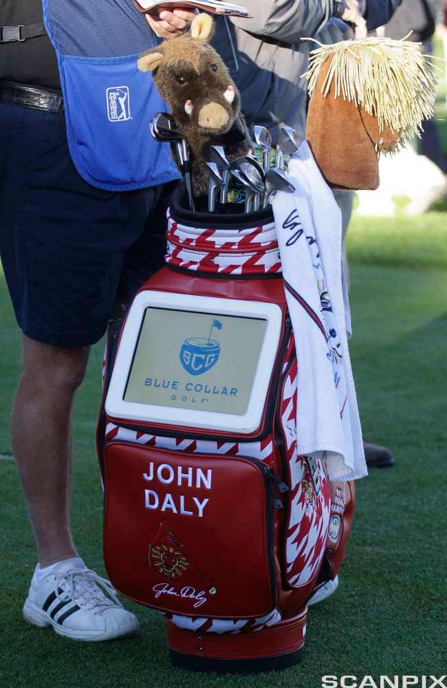 The golf bag of John Daly with a built in video screen that runs advertisements, was seen on the Spyglass Hill course during the