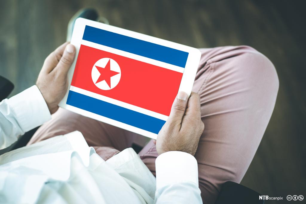 Nord-koreansk flagg på et nettbrett. Illustrasjon.