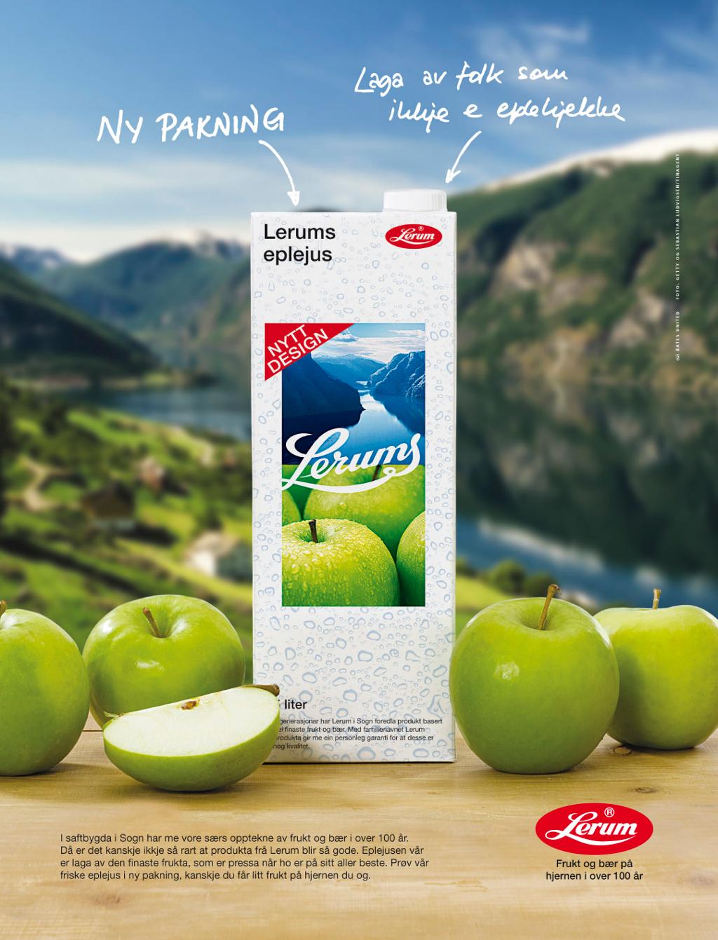 Reklameannonse for Lerum eplemost. Plakat.