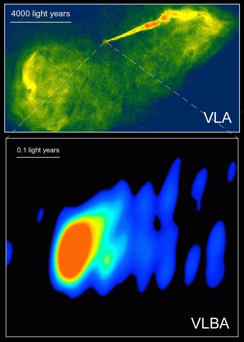 To bilder som viser flere detaljer fra M87.