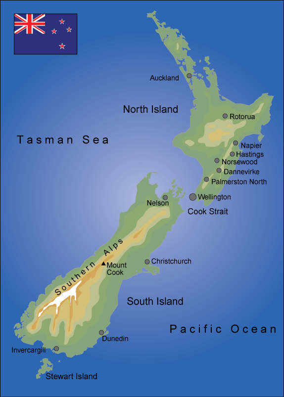 Map of New Zealand. Illustration.