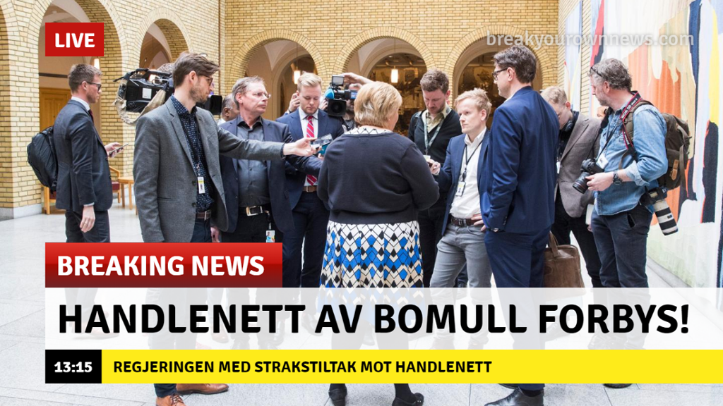 Falskt nyhetsoppslag om forbud mot handlenett av bomull fra Stortingets vandrehall. Foto.