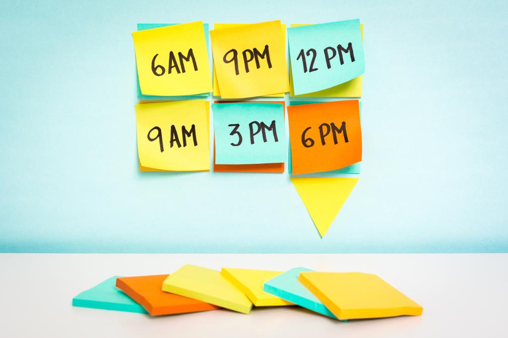 Time schedule made up of post-it notes