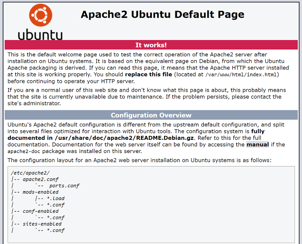 Nettleservindu med statusrapport fra Apache2. Skjermbilde.