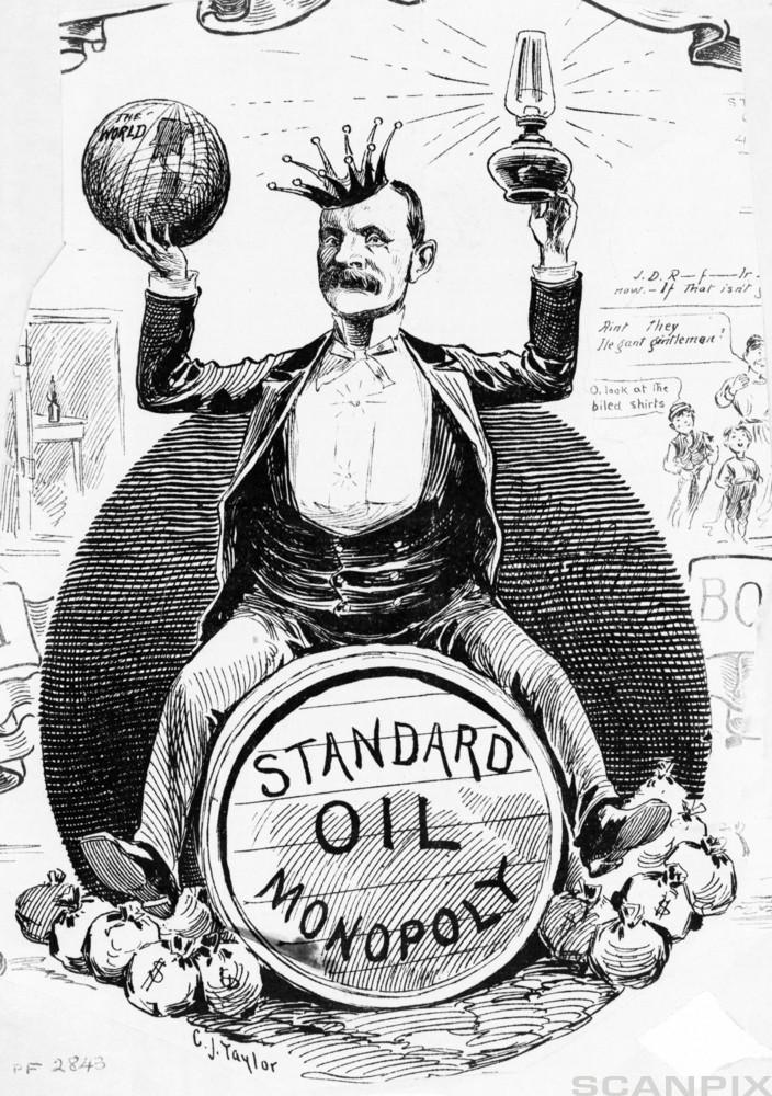 Standard Oil Monopoly Political Cartoon with J.D.Rockefeller as king of the world