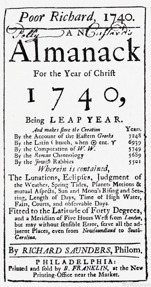Title Page or Poor Richard's Almanac for 1740