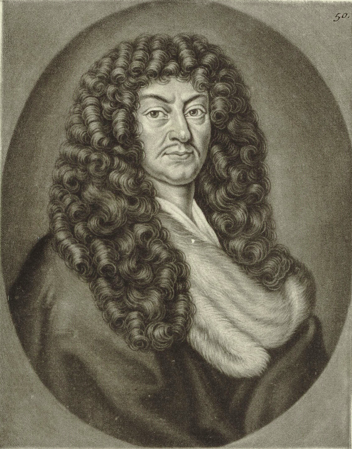 A painting from the 18th century of a man of importance wearing a large wig - a bigwig. 