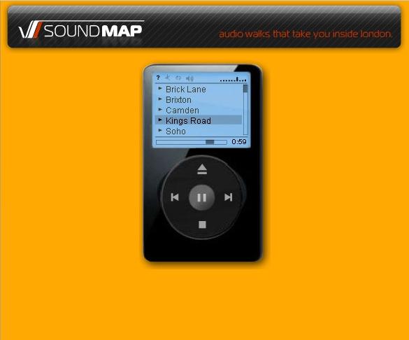 Commercial with company logo and music player device.photo.