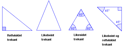 Rettvinklet, likebeint, likesidet og likebeint og rettvinklet trekant. Illustrasjon.