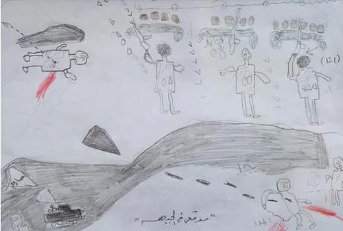 A Yemeni child's drawing of a battle scene