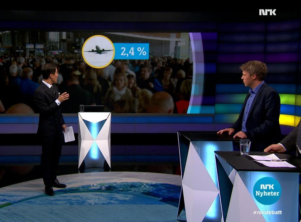 Programleder Fredrik Solvang i aksjon i NRK-programmet "Debatten". Foto.