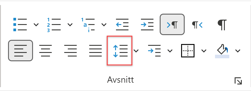 Symbol for linjeavstand på verktøylinja i Word online. Skjermdump.