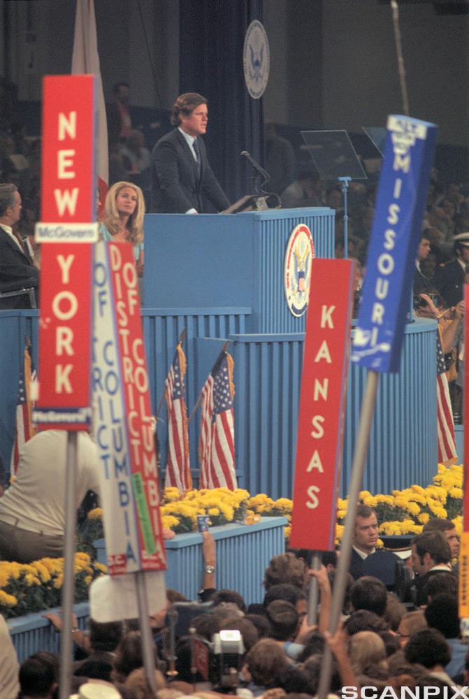 Edward Kennedy holding a speech at the Democratic National Convention in Florida in 1972