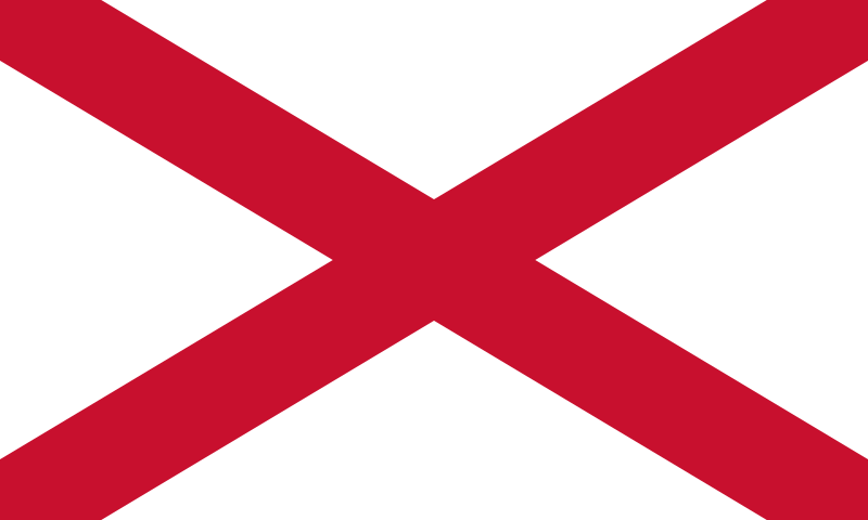 St Patrick's Saltire: a red x-shaped cross on a white field.