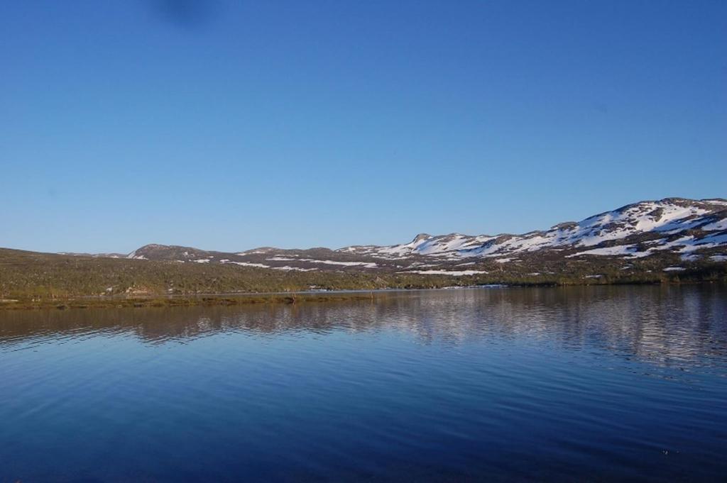 Innsjø i fjellandskap. Foto.