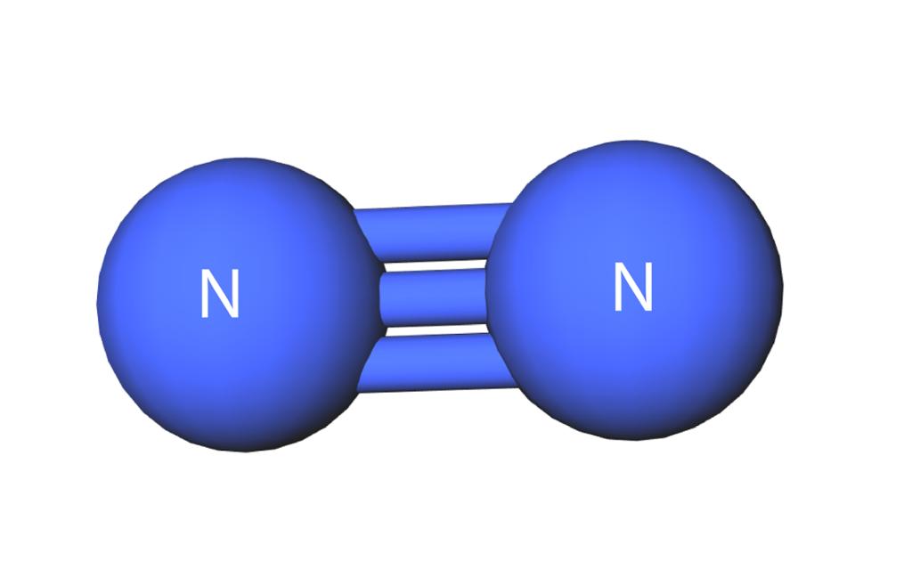To blå kuler med bokstaven N forbundet med tre linjer. Illustrasjon.
