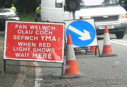 Welsh traffic sign. Photo.